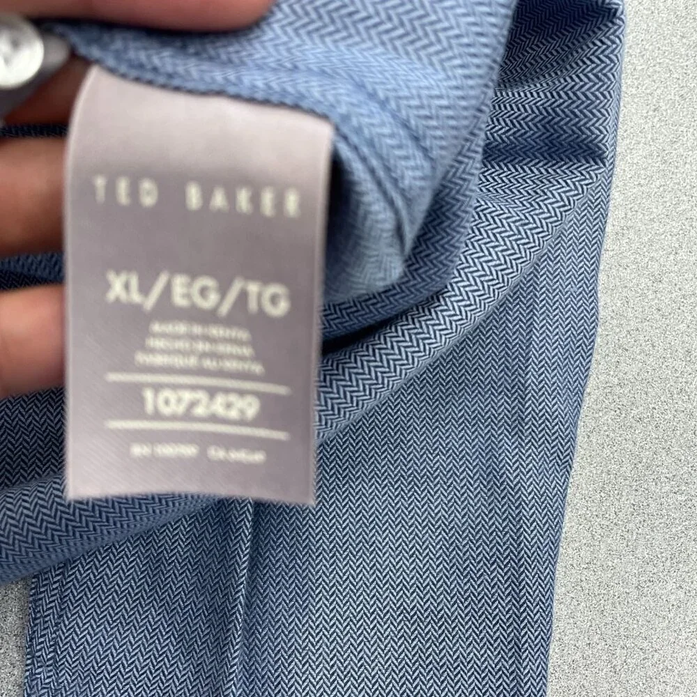 Ted Baker Men's XL Blue Long Sleeve Button-Up Shirt Pattern  G1887